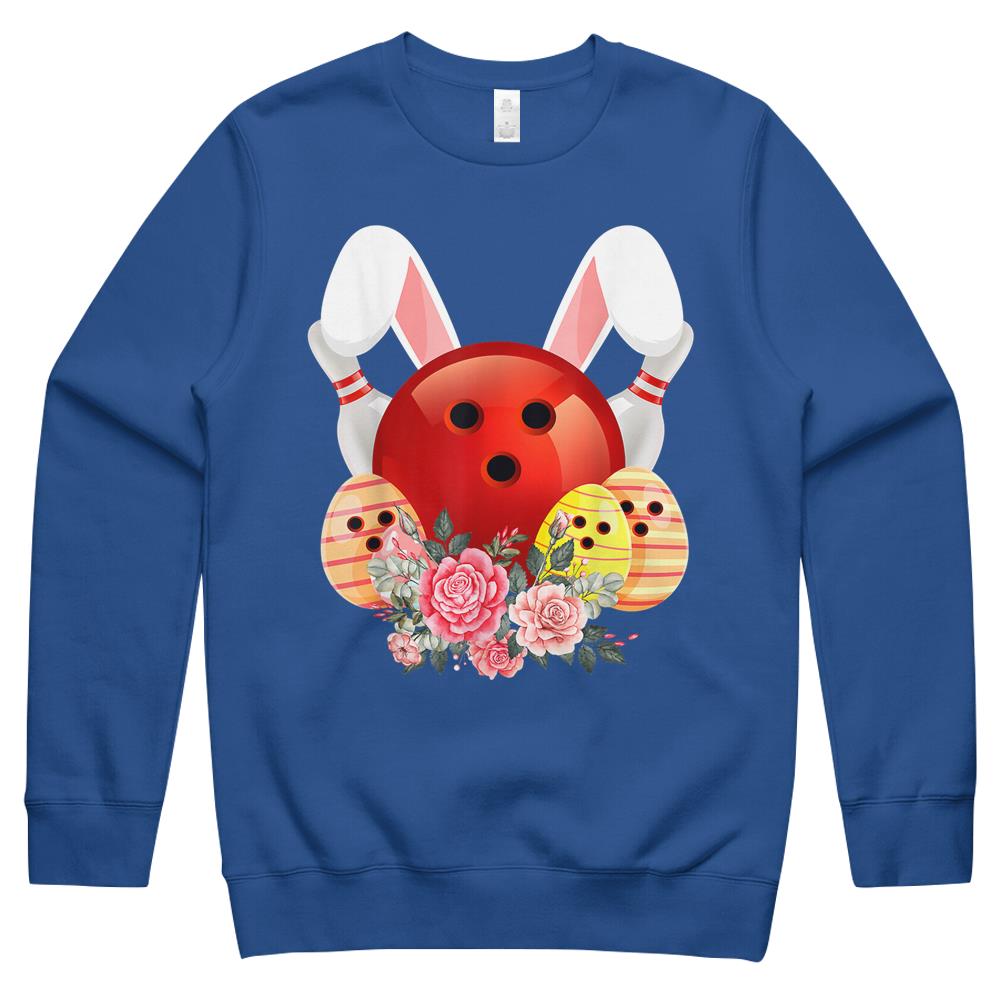 Bowling Easter Bunny Egg 2021 Rabbit Flowers Pascha Bowler Crewneck Sweatshirt