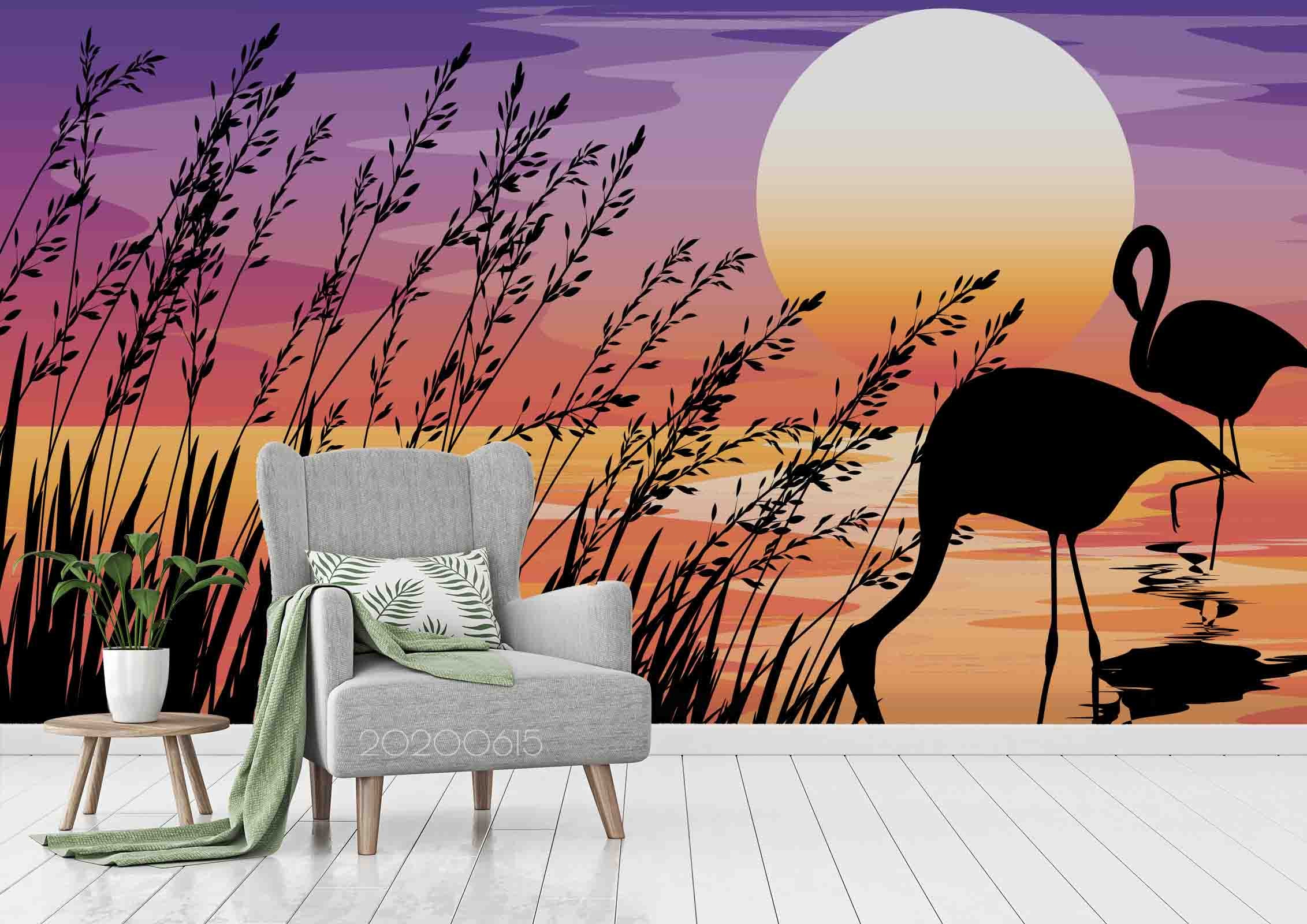 3D Colorful Sunset Plant Animal  Wall Mural Wallpaper Lxl 104