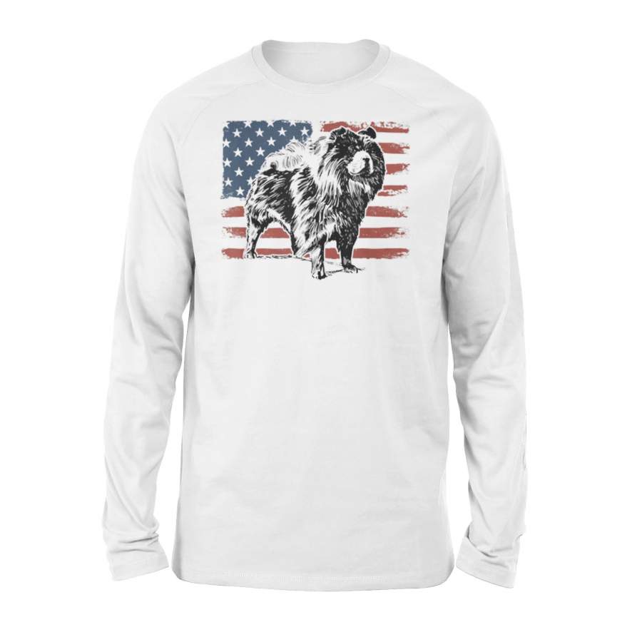 Chow Chow Mom American Flag Puppy Dog Dad Father Day Long Sleeve T-Shirt