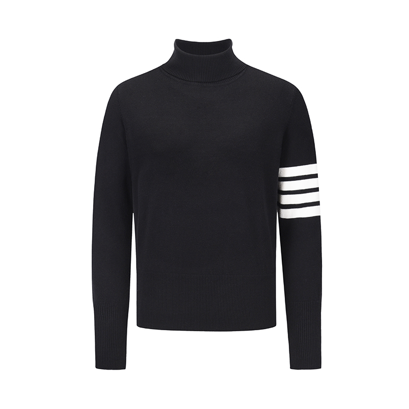 TB THOM Sweater Male 2022 Arrival Autumn Fashion Brand Clothing White Stripes Black Turtleneck Pullovers Blouse Harajuku Sweater alx