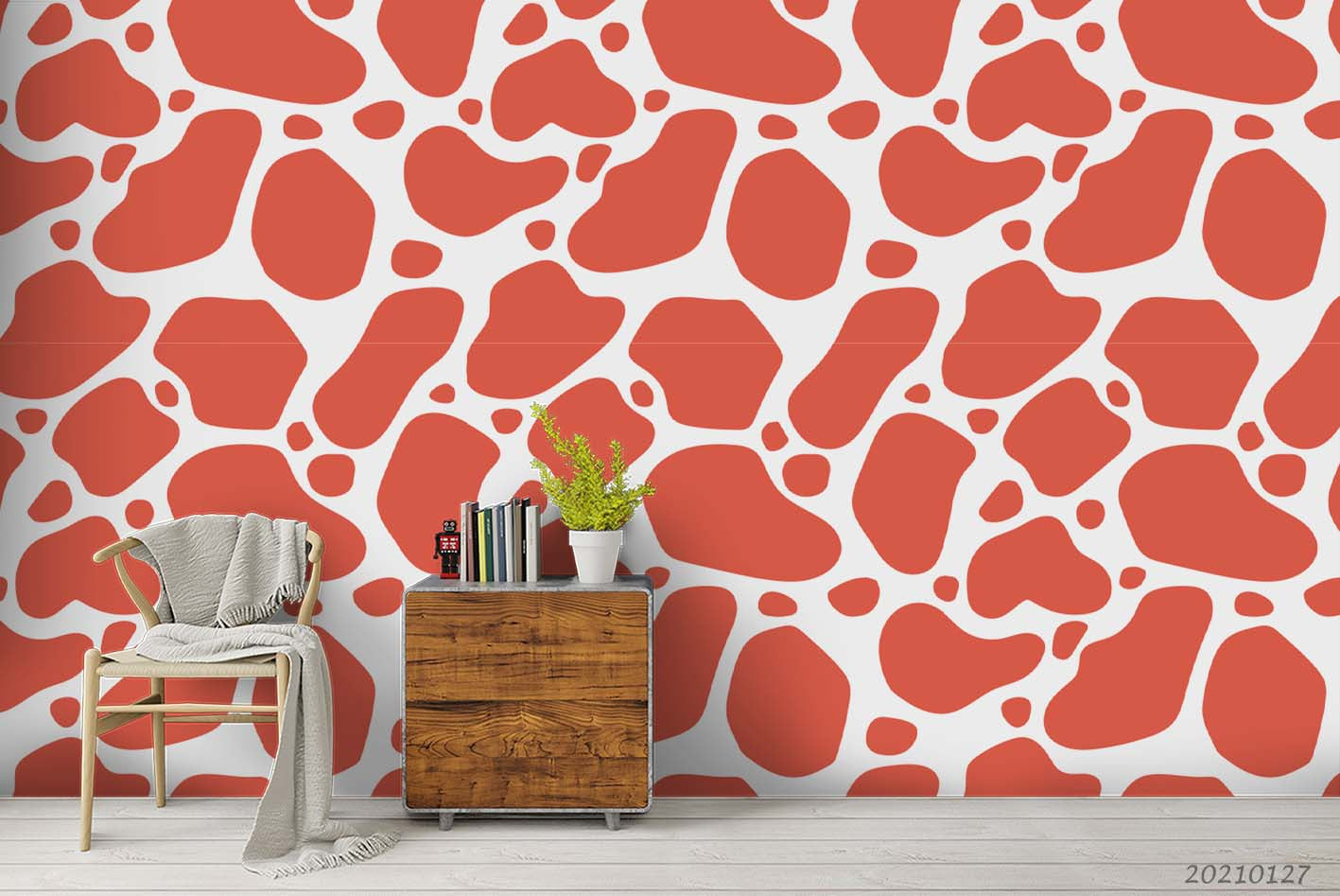 3D Hand Drawn Red Animal Print Wall Mural Wallpaper Lqh 90