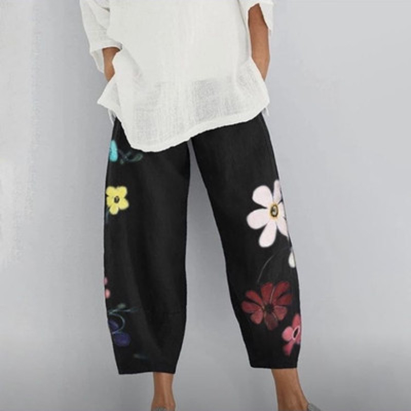 Summer Fashion Women New Casual Streetwear Flowers Print Wide-leg Pants Loose Plus Size Vintage 2021 Elegant Party Lady Trousers alx