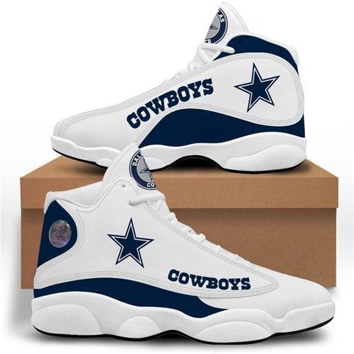 Women  Dallas Cowboys Air Jordan 13 High Top Leather Sneakers 004