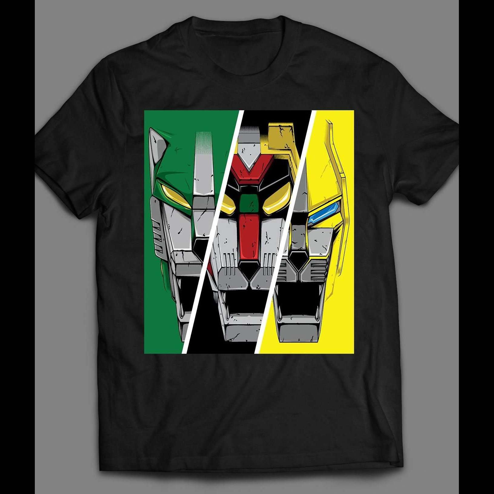 1980s CARTOON COMBINER ROBOTGREEN, BLACK AND YELLOW LIONS SHIRT