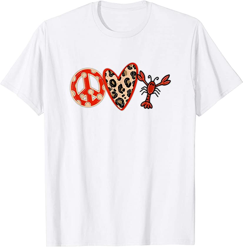 Women’s Leopard Print Peace Love Crawfish Mardi Gras Girls T-Shirt