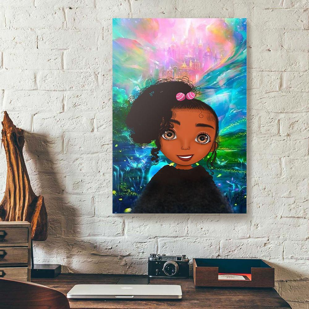 Best Canvas Prints Colorful Bright Cute Curly Hair Black Kid Vertical Canvas Wall Art Delightful Wall Art Home Decor