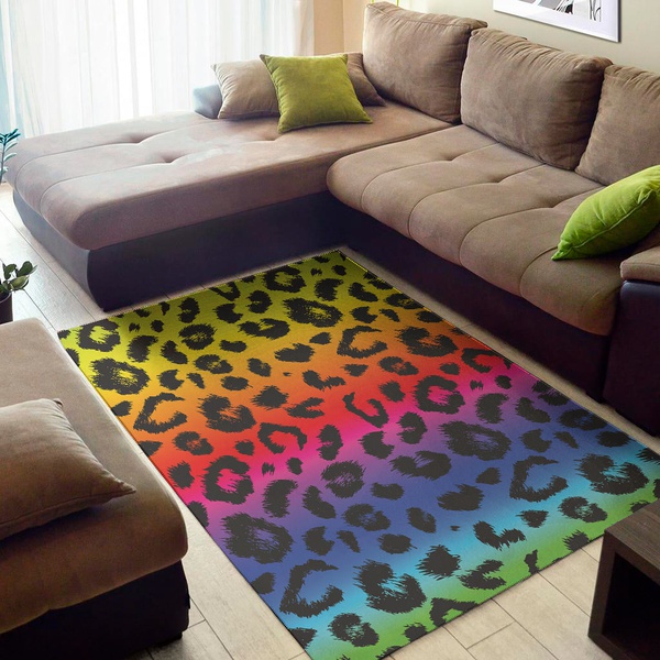 Rainbow Leopard Print Area Rug