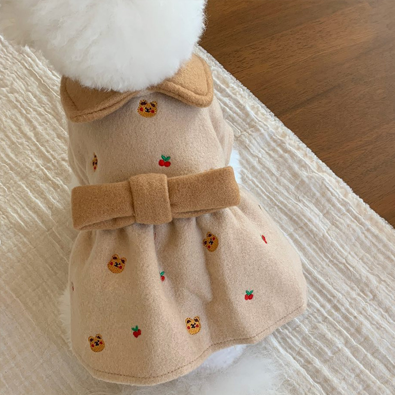 Autumn Winter New Puppy Full Print Bear Bow Sweater Dress Cat Dress Small Medium Dog Pet Clothes Dog Dress Puppy Clothes alx