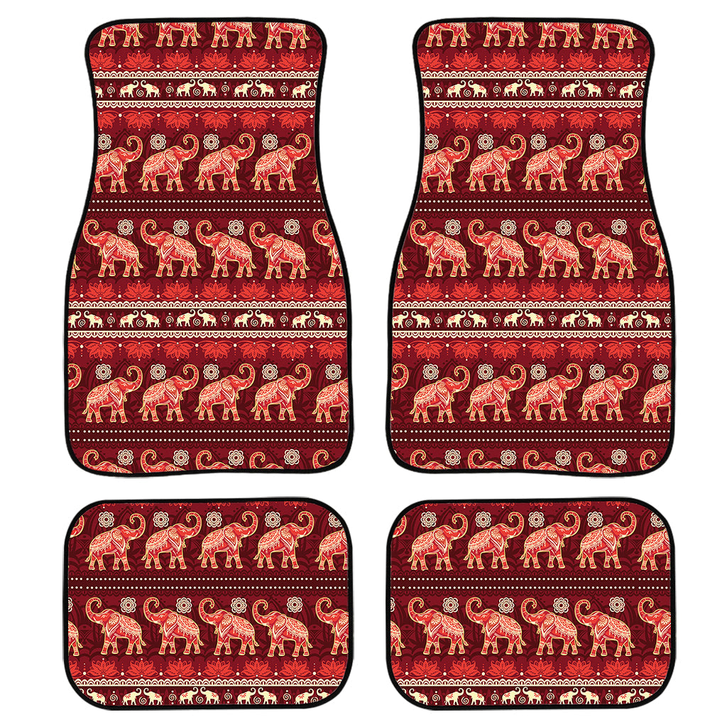 Red Indian Elephant Pattern Print Front And Back Car Floor Mats, Front Car Mat