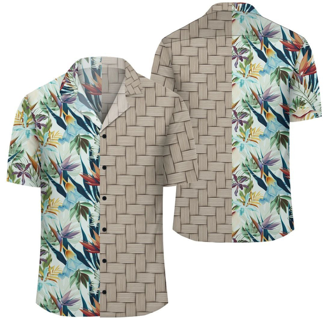 Tropical Flower Plant And Leaf Pattern Lauhala Moiety Hawaiian Shirt