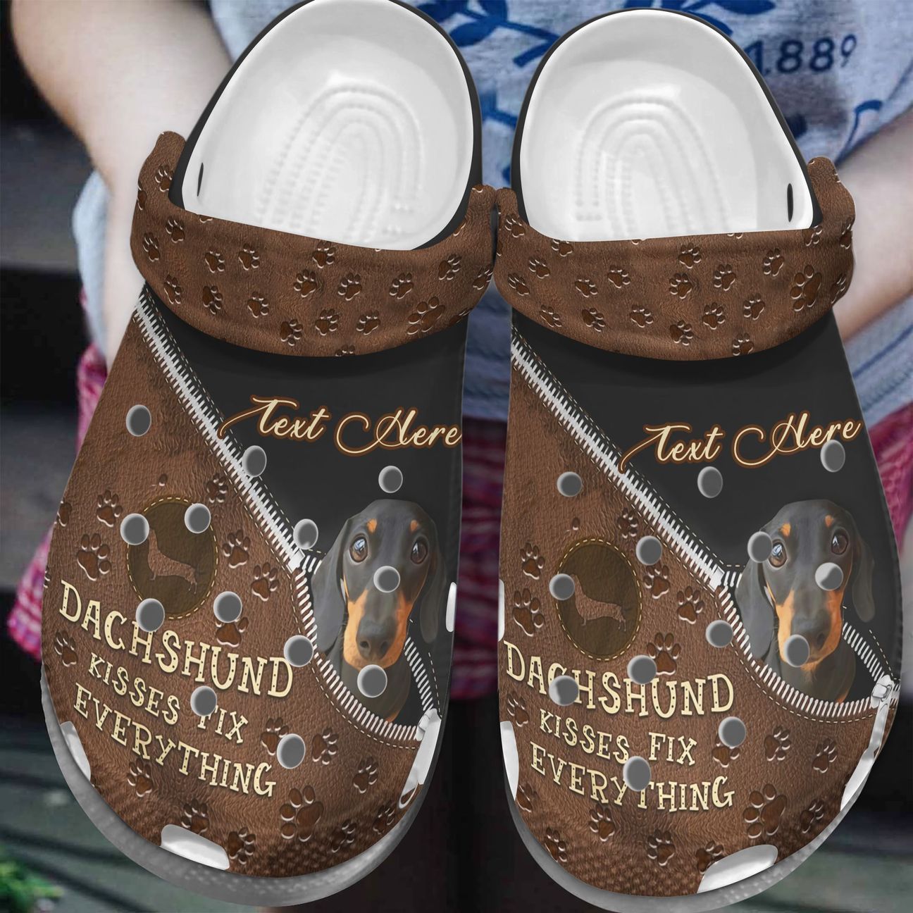 Dachshund Personalize Clog, Custom Name, Text, Fashion Style For Women, Men, Kid, Print 3D Dachshund Kisses