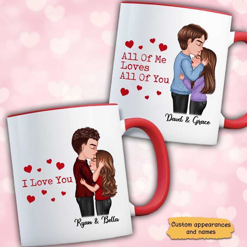 Doll Couple Kissing Red Hearts Valentine‘S Day Gift For Him For Her Personalized Mug