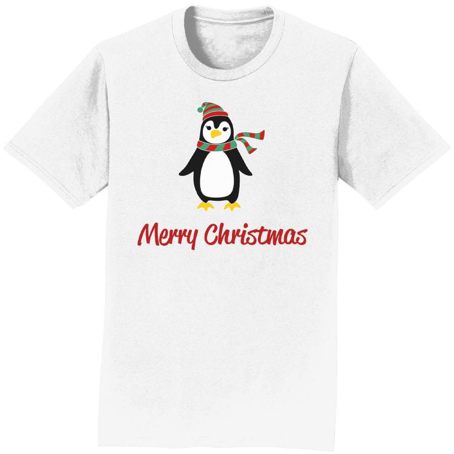 Merry Christmas Penguin Cartoon – Adult Unisex T-Shirt