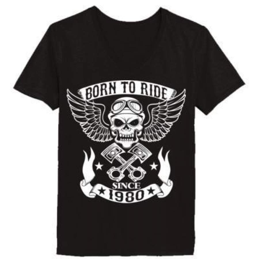 AGR Born To Ride Since 1980 – Ladies’ V-Neck T-Shirt