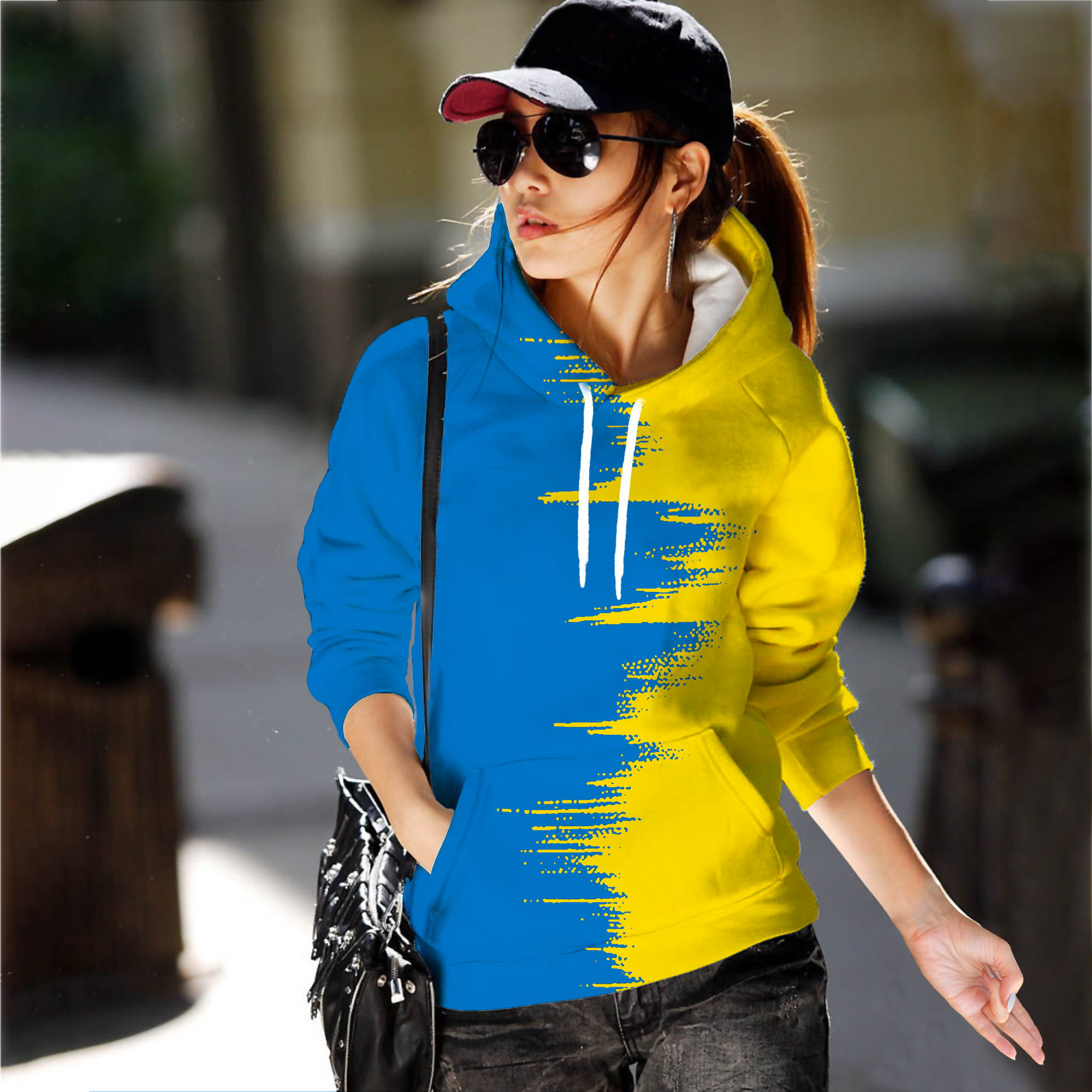 2022 New Oversize Hoodies Blue Yellow Ukraine Flag Women Pulovers Hip Hop Hooded Loose Hoodie Women Sweatshirts Female Tops alx