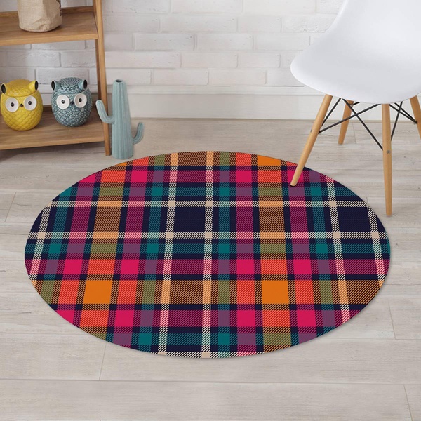 Colorful Plaid Tartan Round Rug