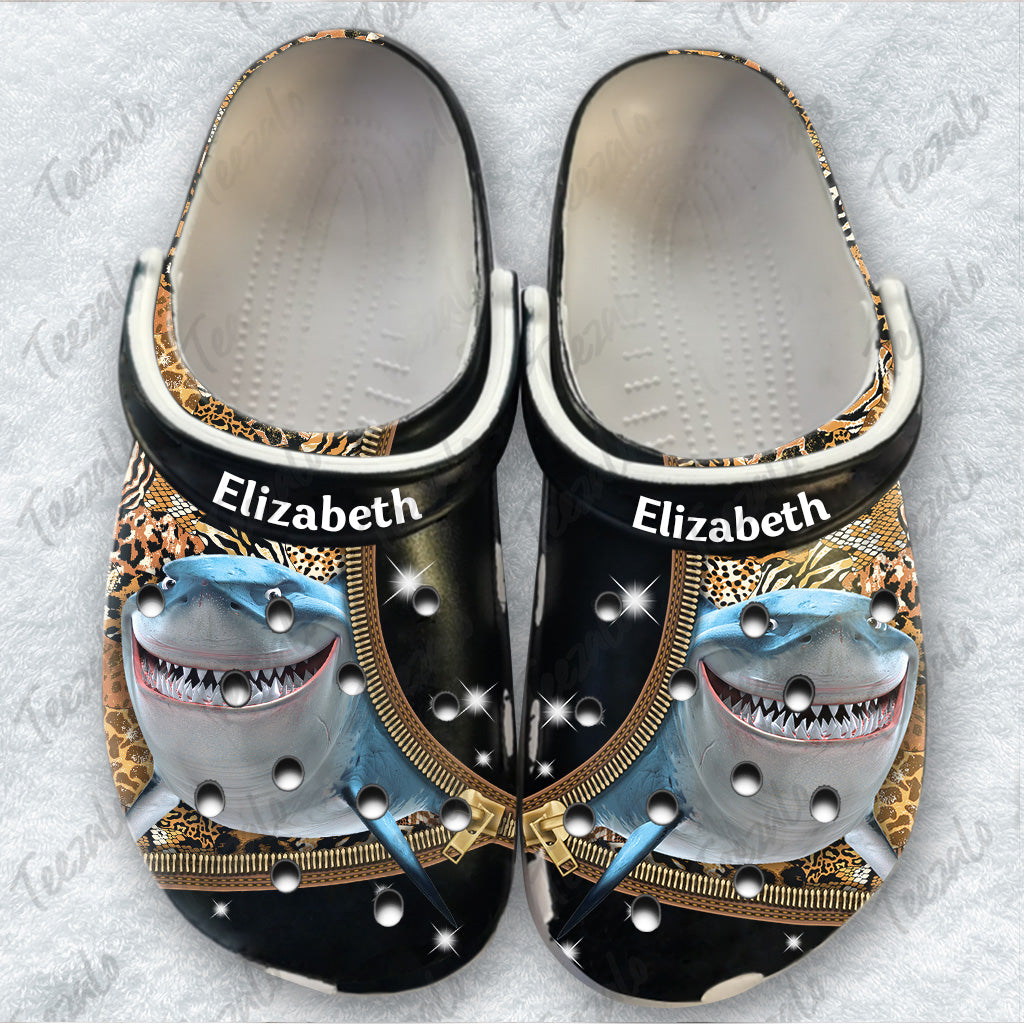 Shark Leopard Zipper Personalized Clogs Shoes For Shark Lovers