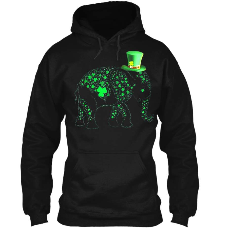 Green Irish Elephant Shamrock  St Patrick’s Day Pullover Hoodie 8 oz