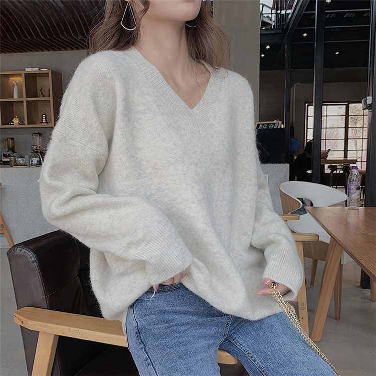 Syiwidii Woman Sweater Autumn Winter 2021 Fashion Pullovers Long Sleeve V Neck White Gray Knitted Korean Top Casual Loose Jumper alx