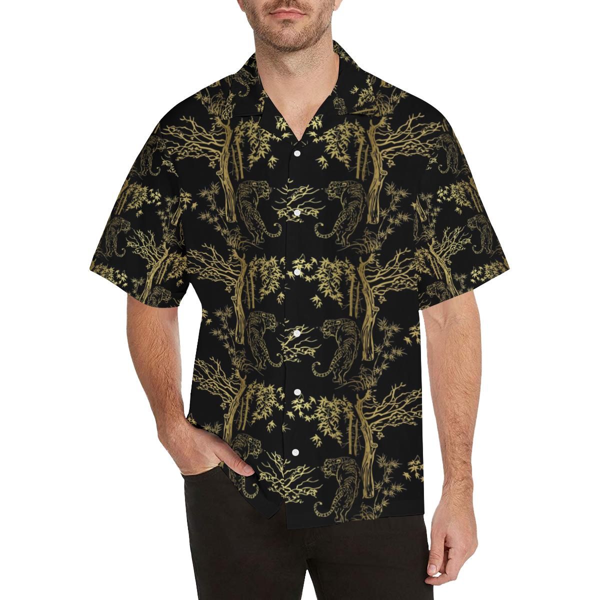 Bengal Tiger And Tree Pattern Men’s All Over Print Hawaiian Shirt