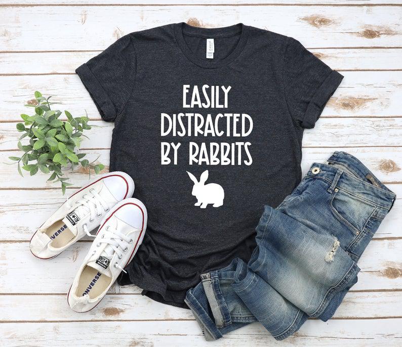 Easily Distracted By Rabbits – Rabbit Shirt, Bunny Shirt, Rabbit Lover Gift, Rabbit Tshirt, Rabbit Shirts, Premium Bella Canvas Unisex Shirt