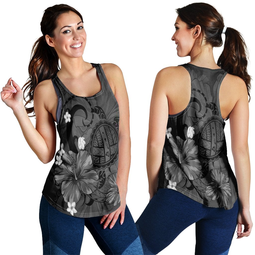 Hawaii Map Big Turtle Hibiscus Plumeria Tribal Polynesian Racerback Tank Gray Ah Ha21174