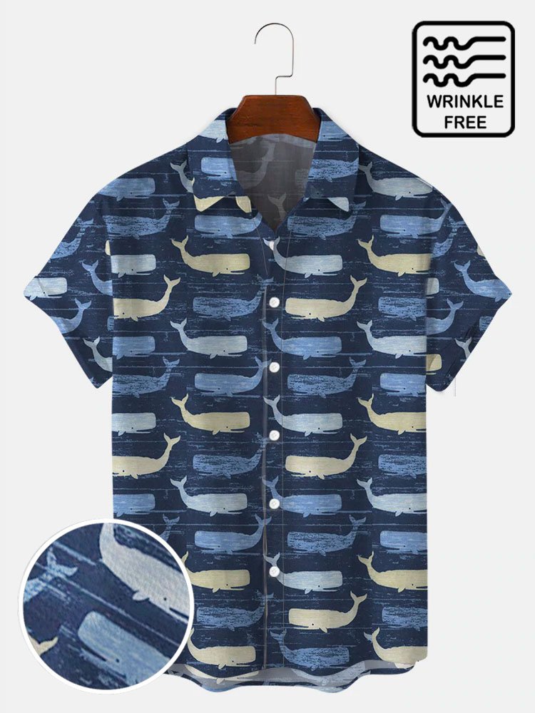 Men’S Hawaiian Shirts Ocean Creatures Whale Eco-Friendly Wrinkle Free Tops