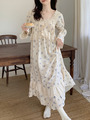 Sweet Lace Flower Princess Nightgown Women Soft Cotton Long Sleeve Night Dress Korean Elegant Autumn Leisure Wear Pajamas Lace alx