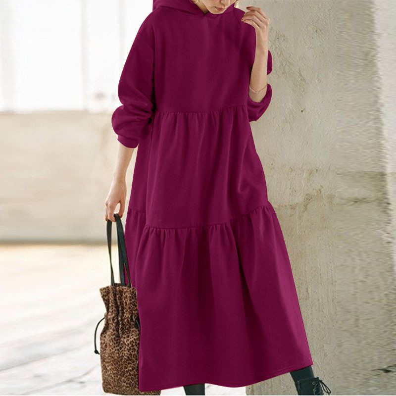 Women Solid Cotton Long Dress Autumn Winter Long Sleeve Hoodies Dress Elegant Lady Oversize Loose Casual Dress Vestidos Mujer alx