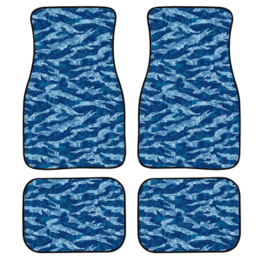 Navy Tiger Stripe Camo Pattern Print Front And Back Car Floor Mats, Front Car Mat