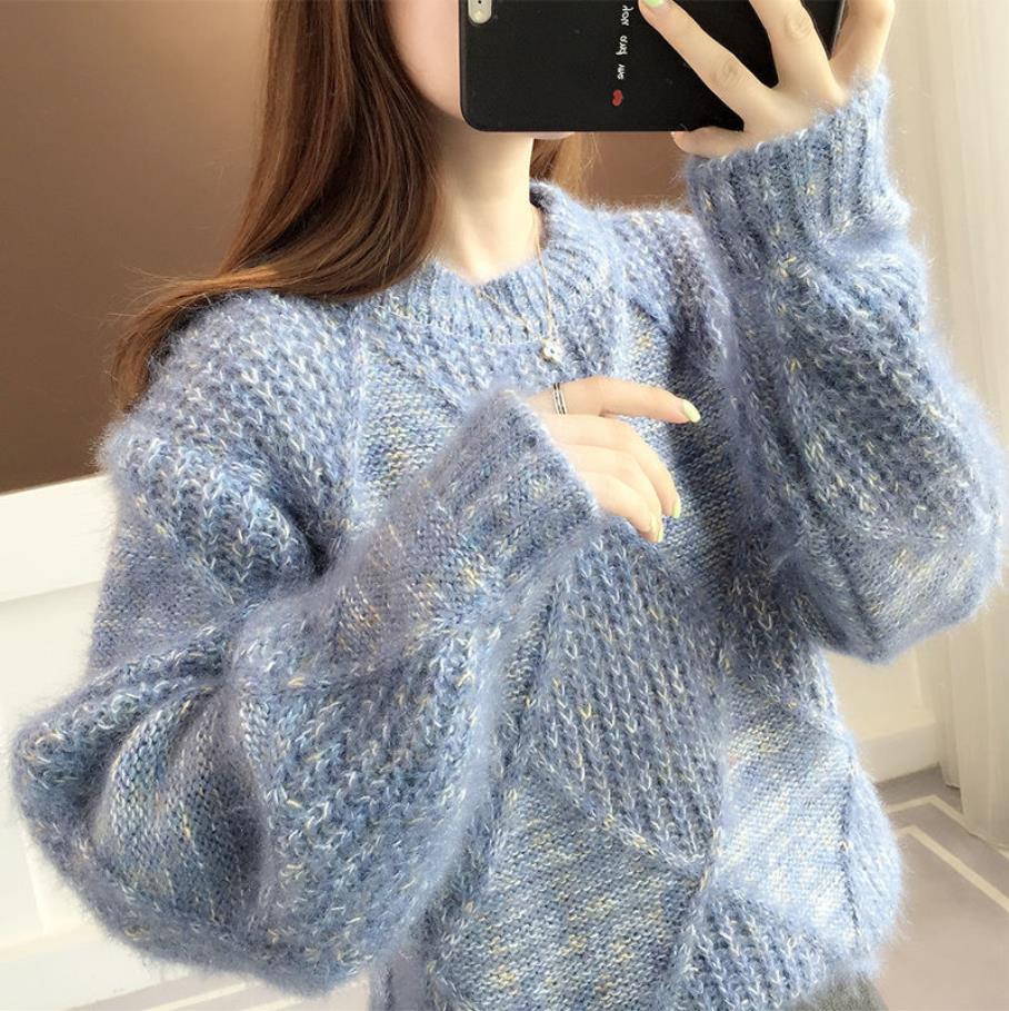 Autumn Solid Color Argyle O-neck Pullover Sweater Women Korean Soft Warm Lazy Wind 5 Colors Streetwear Knitted Sweater Loose Top alx