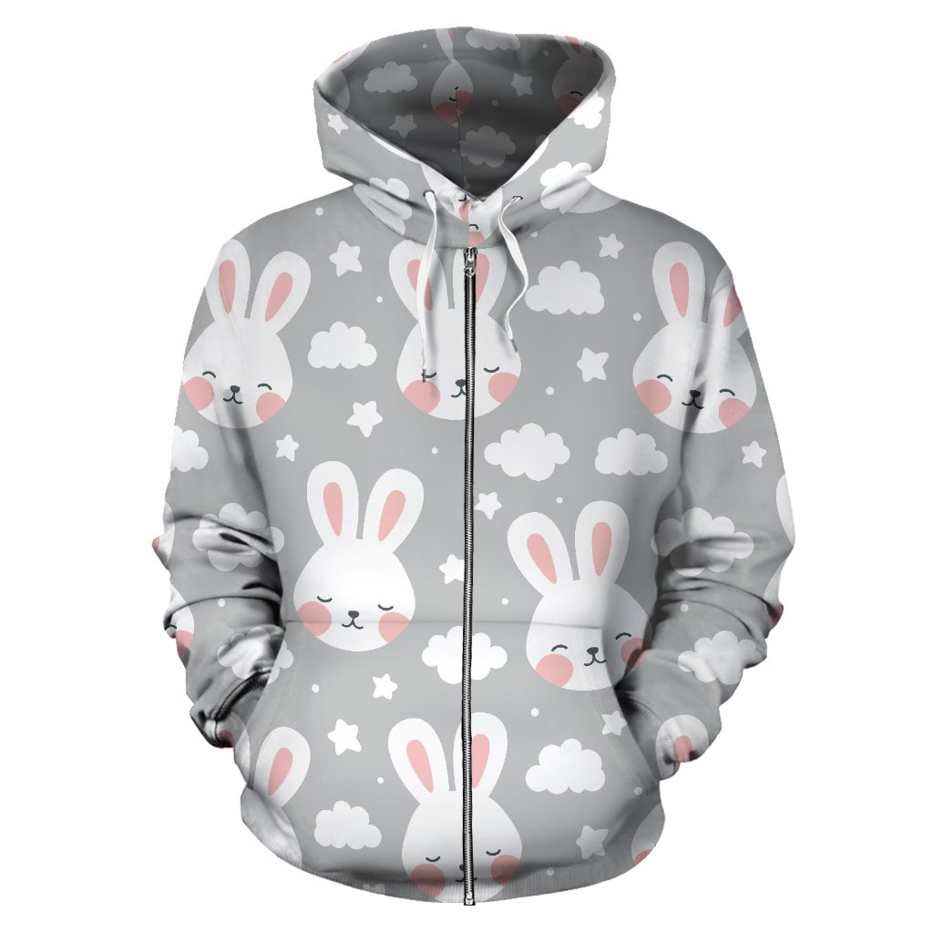 Rabbit Cloud Pattern Zip Up Hoodie