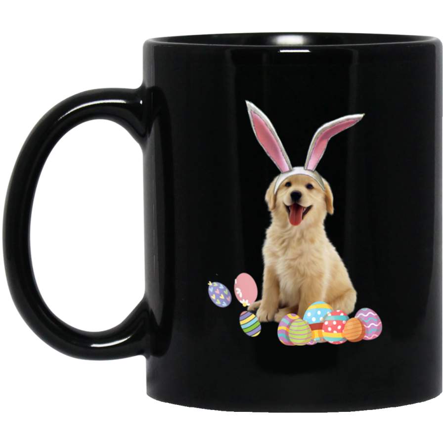 Easter  Golden Retriever Puppy Funny Bunny Ears  Eggs 11 oz 15 oz Mug Black