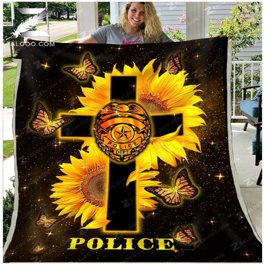 Zalooo – Custom Fleece Blanket – POLICE – Sunflower and God