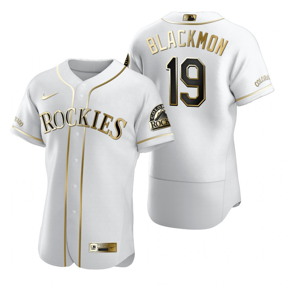 Colorado Rockies #19 Charlie Blackmon MLB Golden Brandedition White Jersey Gift For Rockies Fans