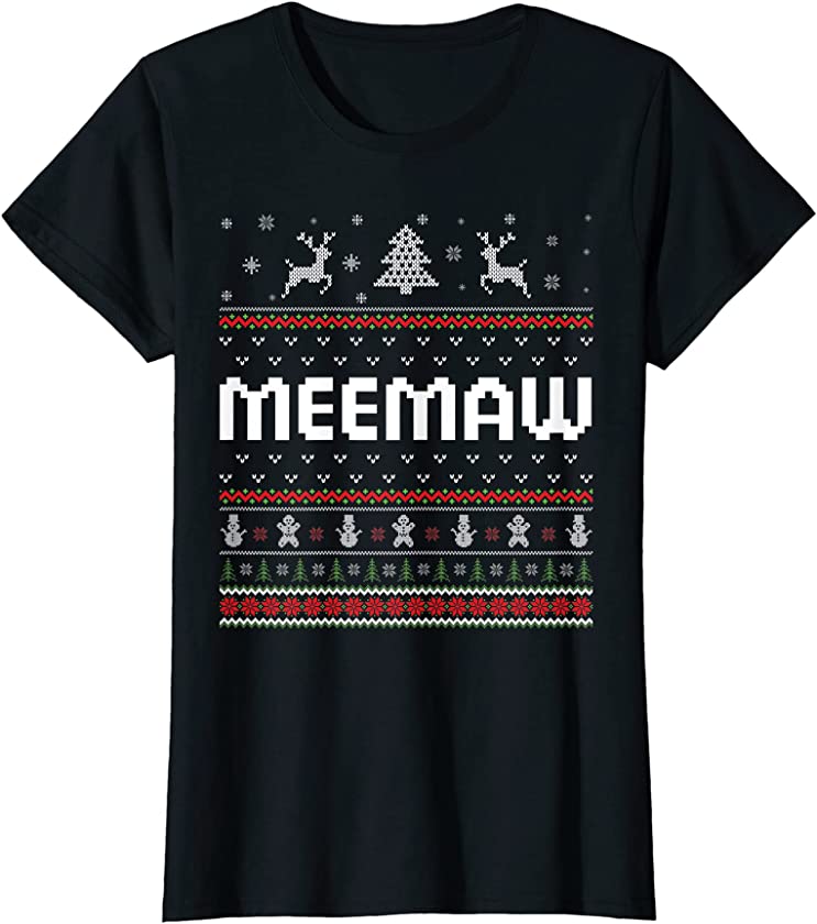 Womens Meemaw Ugly Holiday Party Matching Ugly Christmas Sweater T-Shirt