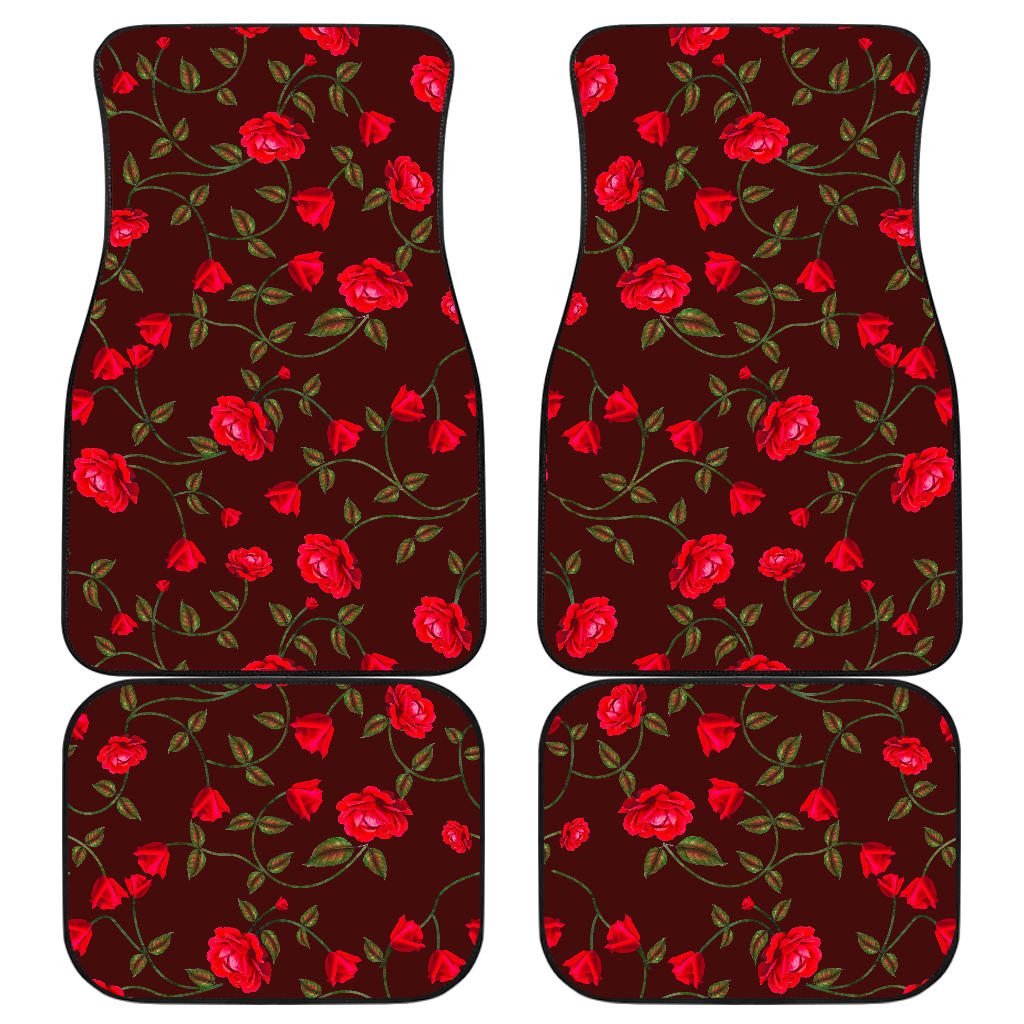 Red Rose Floral Flower Pattern Print Front And Back Car Floor Mats, Front Car Mat