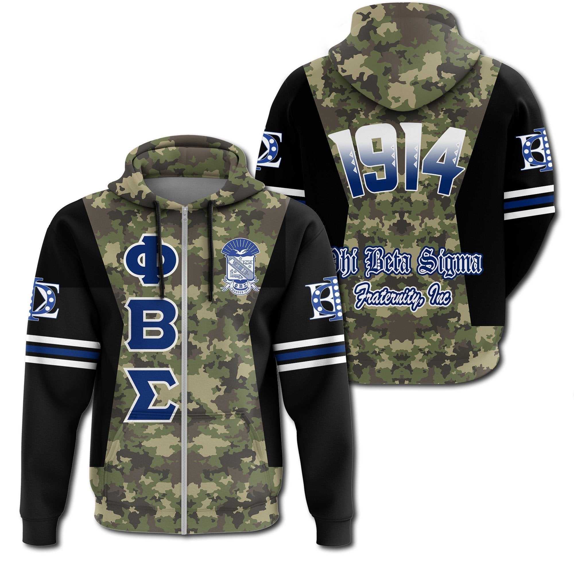 Fraternity Hoodie – Phi Beta Sigma Fraternity Camouflage Zipper Hoodie