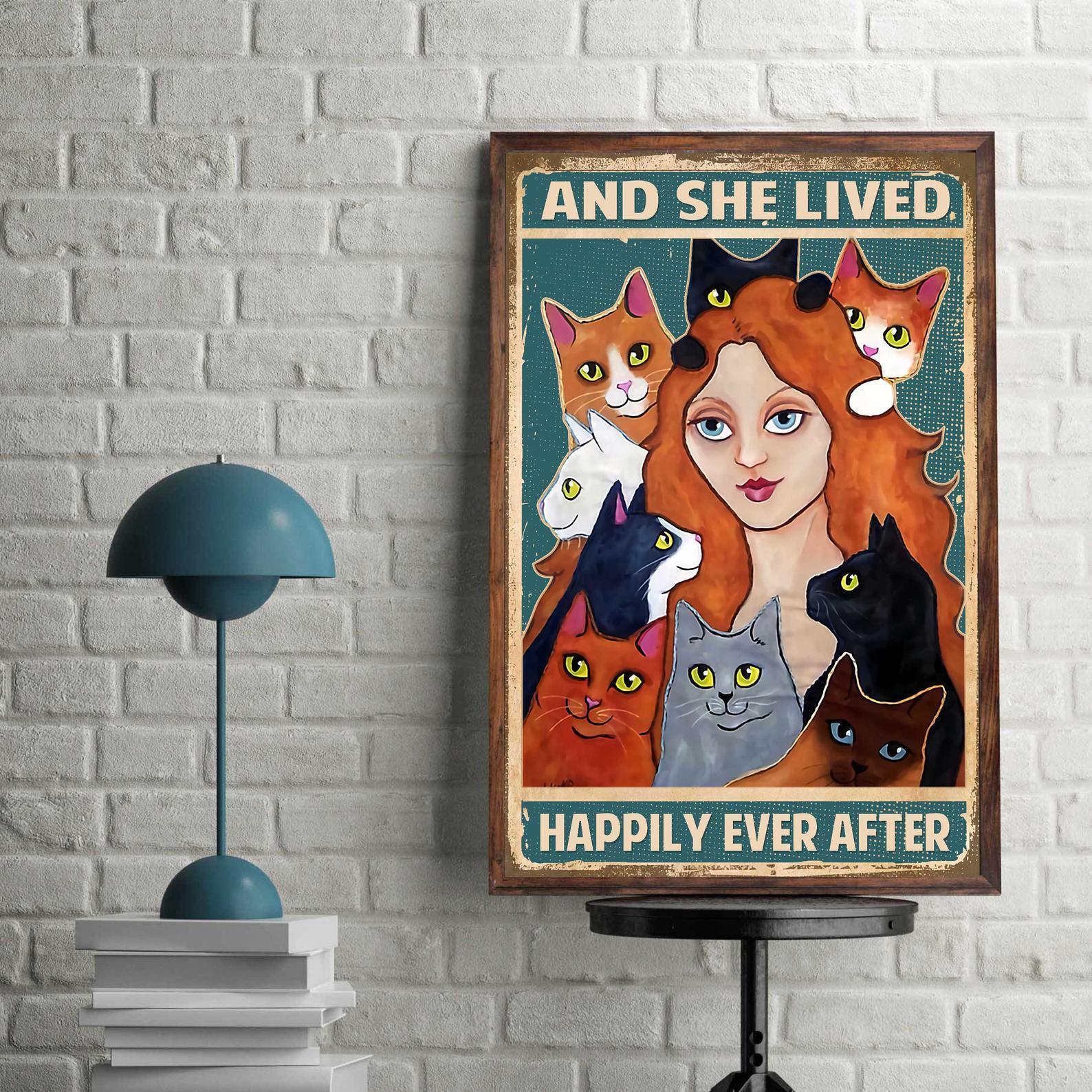 And She Lived Happily Ever After Gift to Animal Lover Satin Poster Portrait no Frame