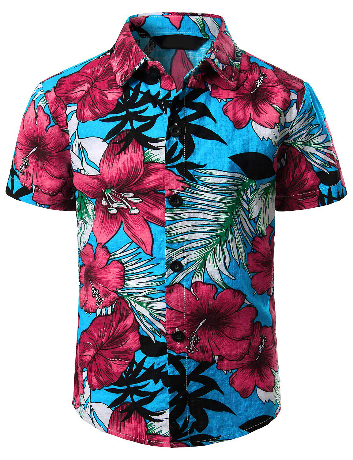 Blue Tropical Aloha Summer Floral Vacation Casual Hawaii Short Sleeve Shirt Ha83262