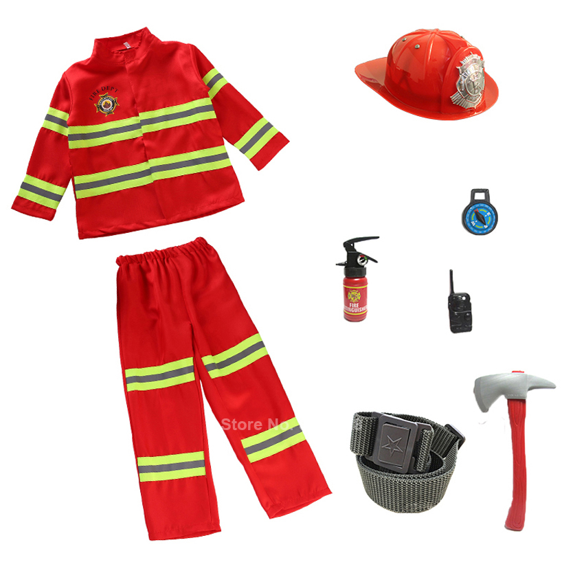 2022 Halloween Cosplay Kids Firefighter Uniform Children Sam Fireman Role Work Clothing Suit Boy Girl Performance Party Costumes alx