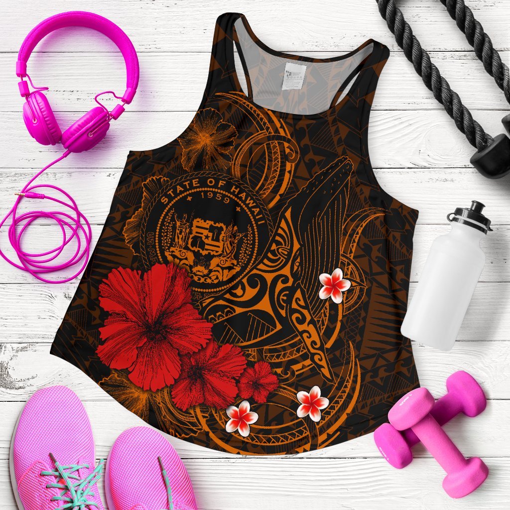 Polynesian Hawaii Women’S Racerback Tank – Humpback Whale With Hibiscus Golden