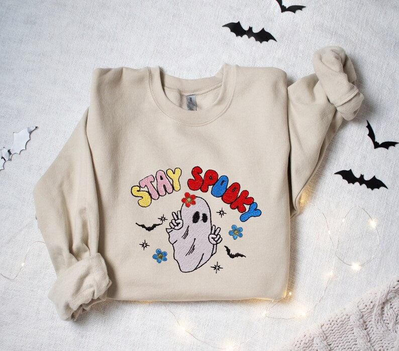 Stay Spooky Embroidered Sweatshirt 2D Crewneck Sweatshirt All Over Print Sweatshirt For Women Sweatshirt For Men Sws2881