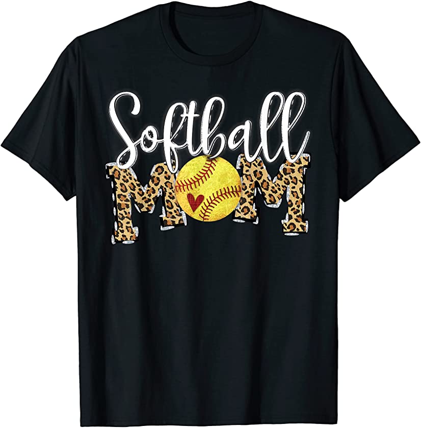 Softball Mom Leopard Baseball Mom Shirt Mother’s Day 2021 T-Shirt