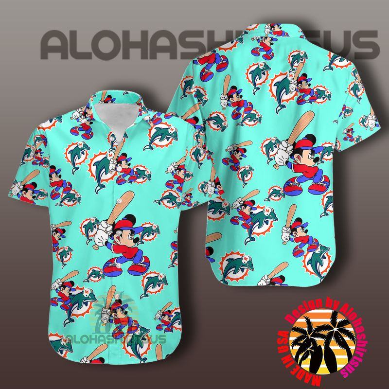 Mickey Mouse Baseball Miami Dolphins Nfl Light Blue Authentic Hawaiian Shirts