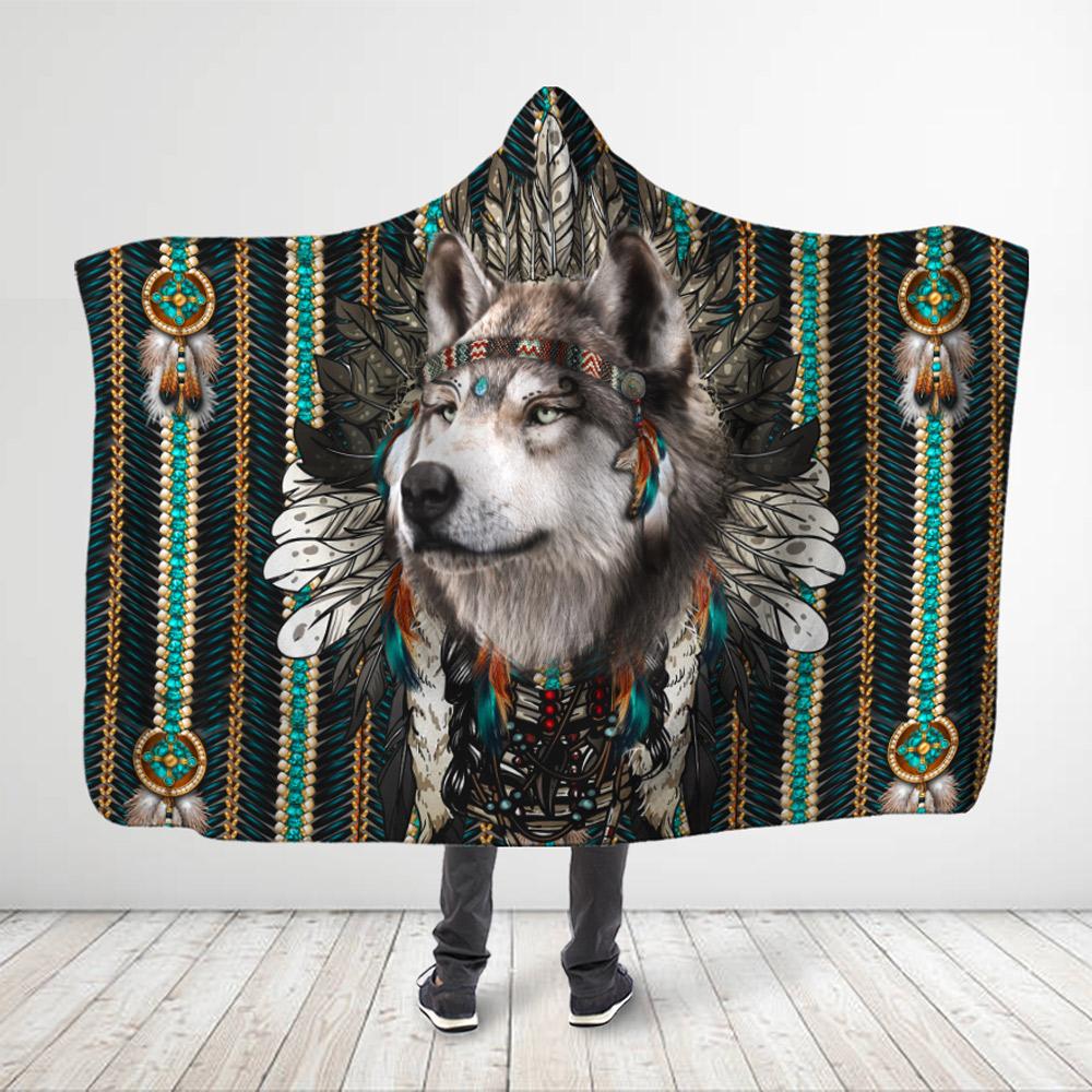 ViticStore™ Aborigine Style 3D All Over Printed Gray Wolf Dreamcatcher – Hooded Blanket