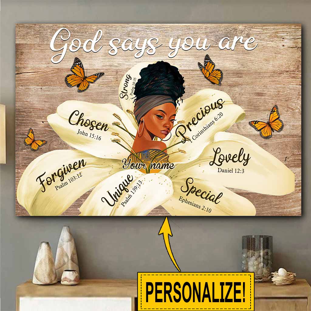 God Says You Are – African American Personalized Poster Canvas Wall Art