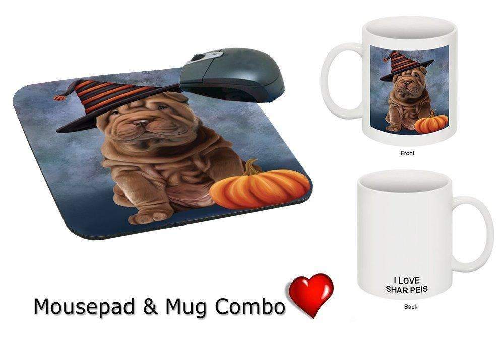 Christmas Happy Holidays Shar Pei Puppy Wearing Witch Hat Mug & Mousepad Combo Gift Set Mmcg0650