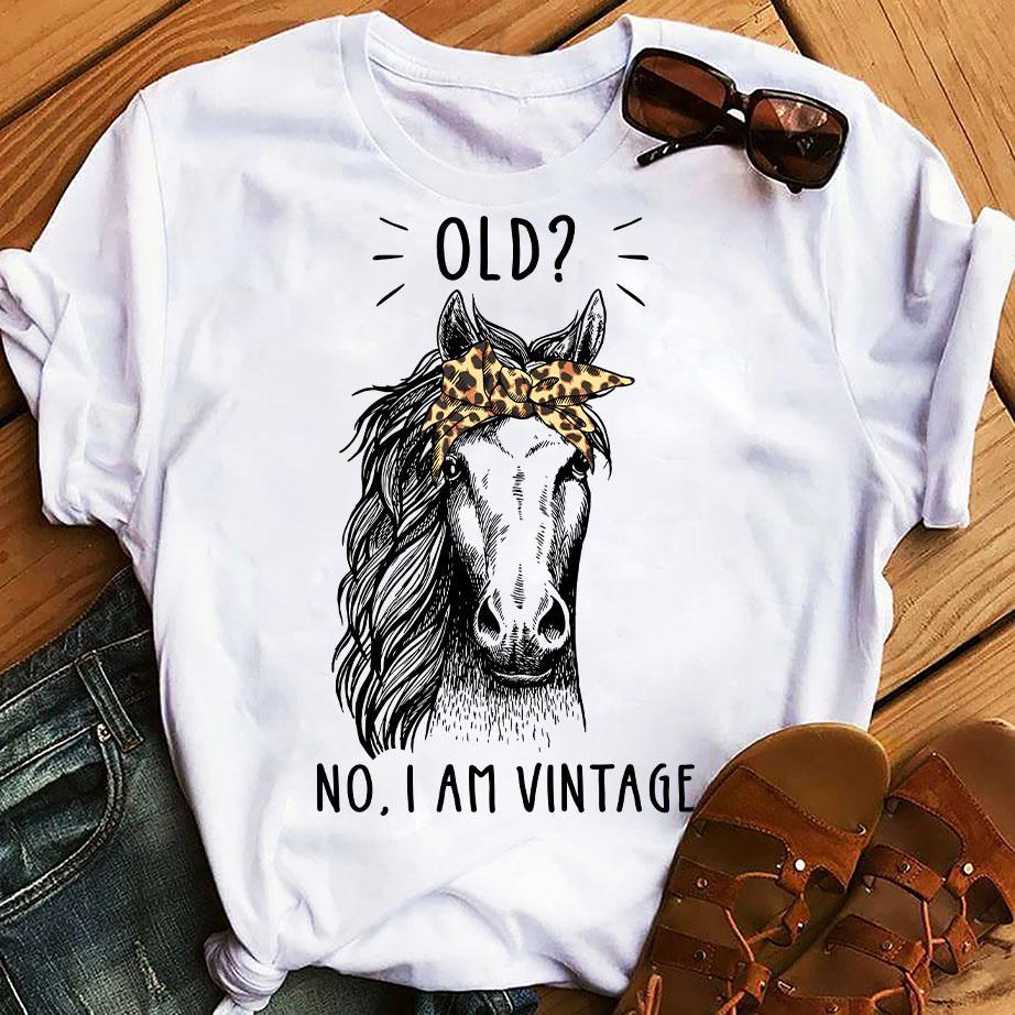 Old? No I’M Vintage Funny Cute Leopard Horse Lover Unisex T-Shirt Hoodie Sweatshirt Plus Size S-5Xl