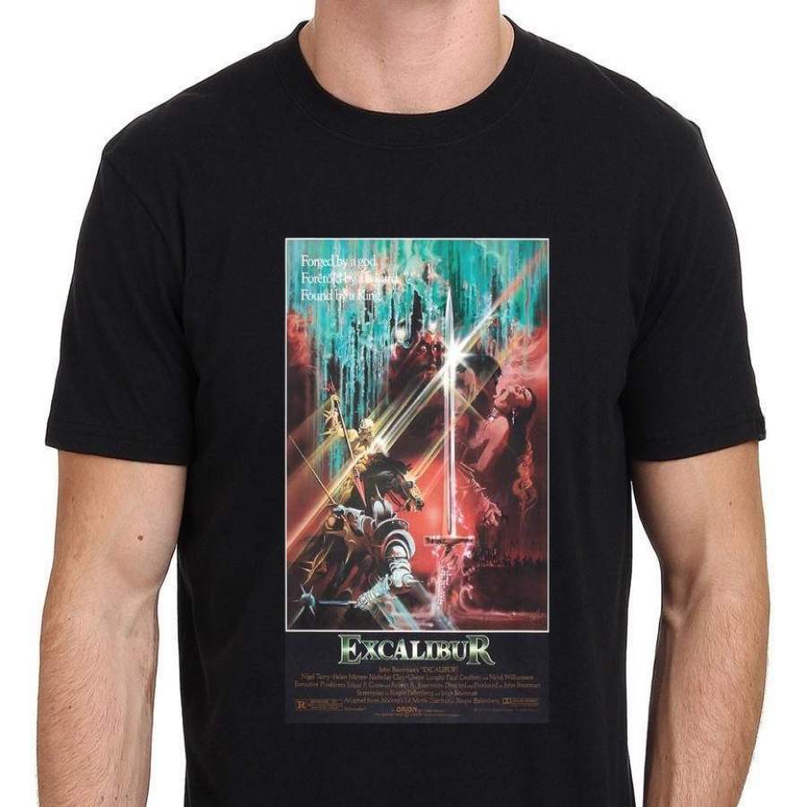 Fashion Personality Pattern Cotton Men’S T-Shirt Excalibur King Arthur 80’S Vintage Movie Tshirt Men’S Punk T-Shirt